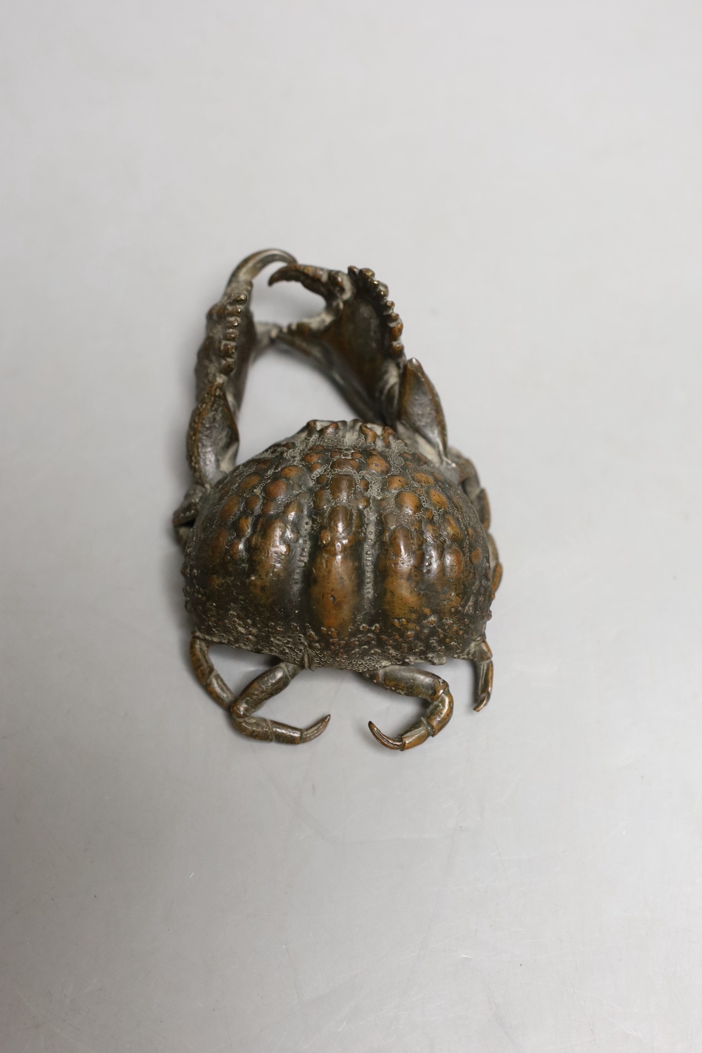 A Japanese bronze model of a crab, unsigned , 12 cms long.